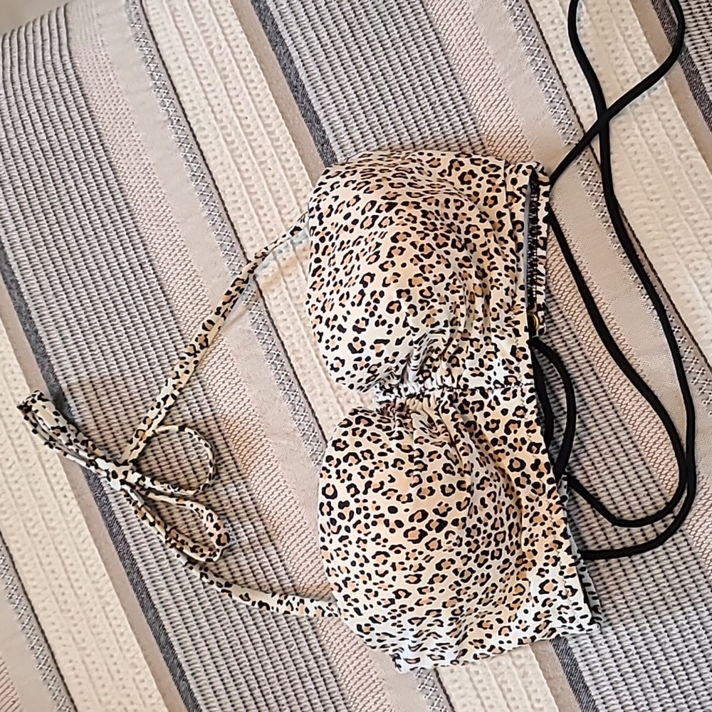 Victoria's Secret Leopard Print Bandeau Bikini Top - Cream, Black, Brown